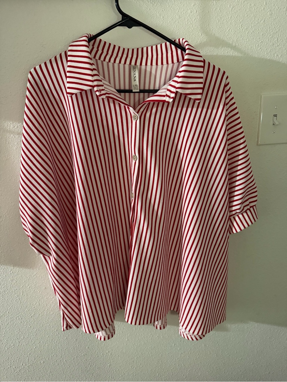 Zenana Outfitters Red & White Striped Oversized Button-Front Shirt
